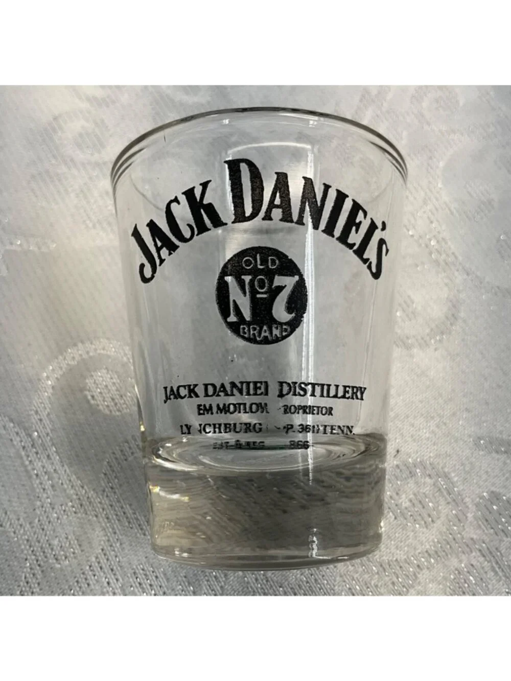 Jack Daniels Old No. 7 Brand Clear Shot Glass Whiskey Distillery Logo 2.5 Inches